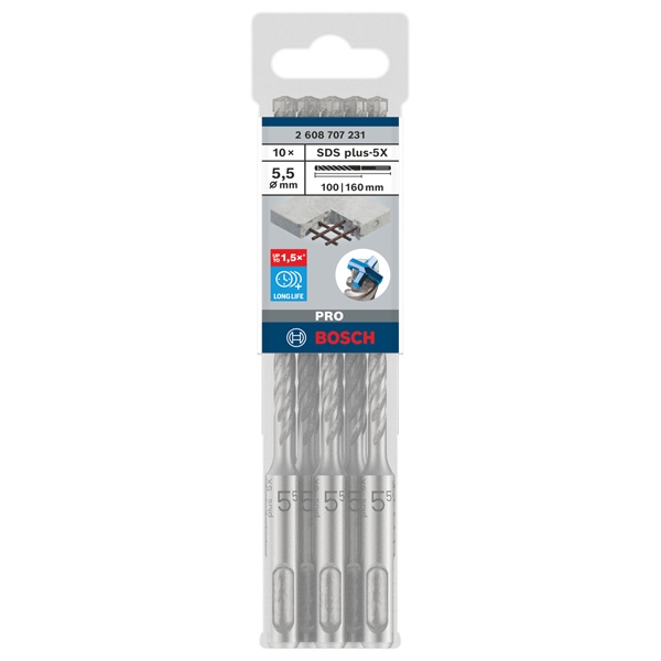 Svrdlo za bušaći čekić PRO SDS plus-5X, 5,5 x 100 x 160 mm, 10 kom