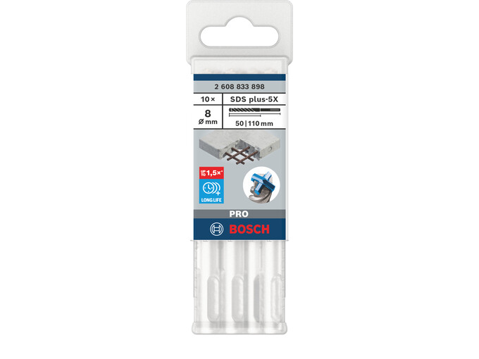 Svrdlo za bušaći čekić PRO SDS plus-5X, 8 x 50 x 110 mm, 10 kom