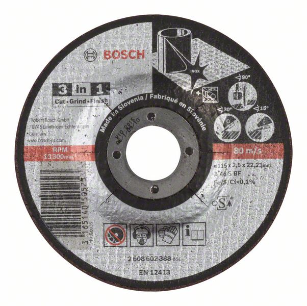 Lijepljena ploča PRO Stainless Steel and Metal 3-in-1, 115 x 2,5 x 22,23 mm