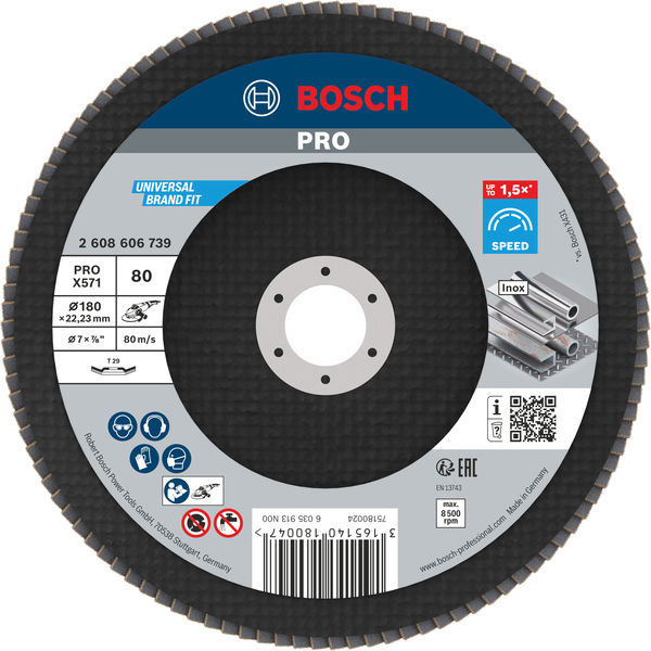 Lamelirani brusni disk PRO X571, ravan, 180 mm, G80