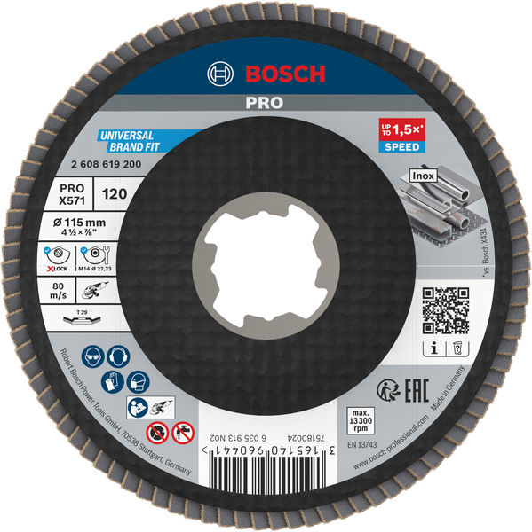Lamelirani brusni disk PRO X571, pod kutom, 115 mm, G120, X-Lock